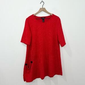 Ali Miles Red Textured Knit Tunic Top Size XL Asymmetrical Hem